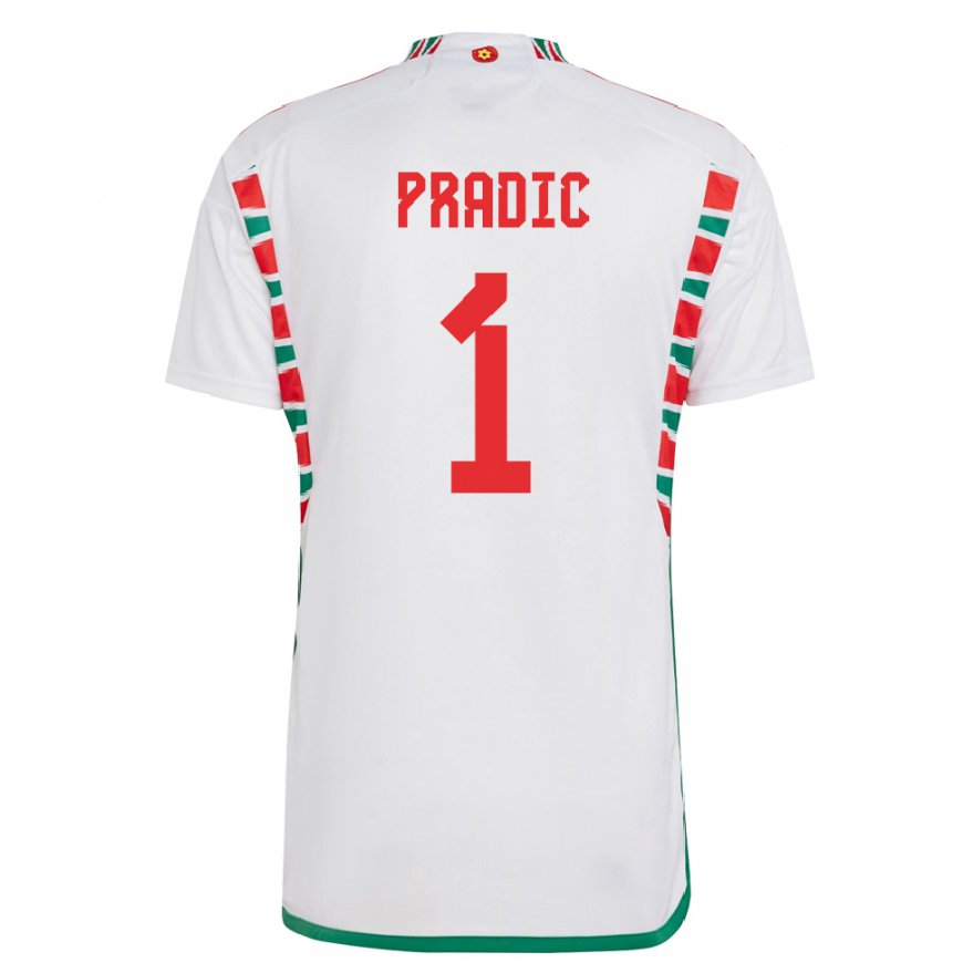 Kandiny Miesten Walesin James Pradic #1 Valkoinen Vieraspaita 22-24 Lyhythihainen Paita T-paita
