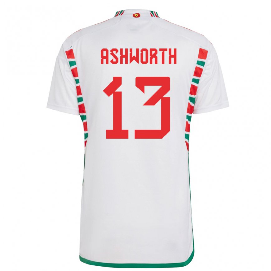 Kandiny Miesten Walesin Fin Ashworth #13 Valkoinen Vieraspaita 22-24 Lyhythihainen Paita T-paita