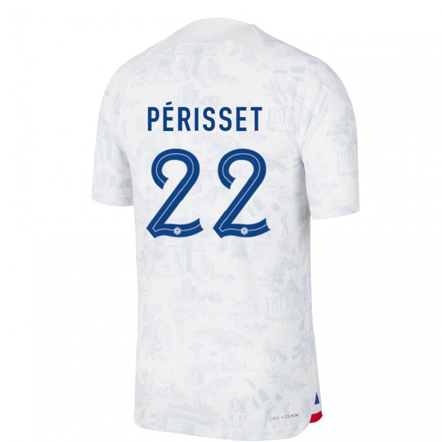 Kandiny Miesten Ranskan Eve Perisset #22 Valkoinen Sininen Vieraspaita 22-24 Lyhythihainen Paita T-paita