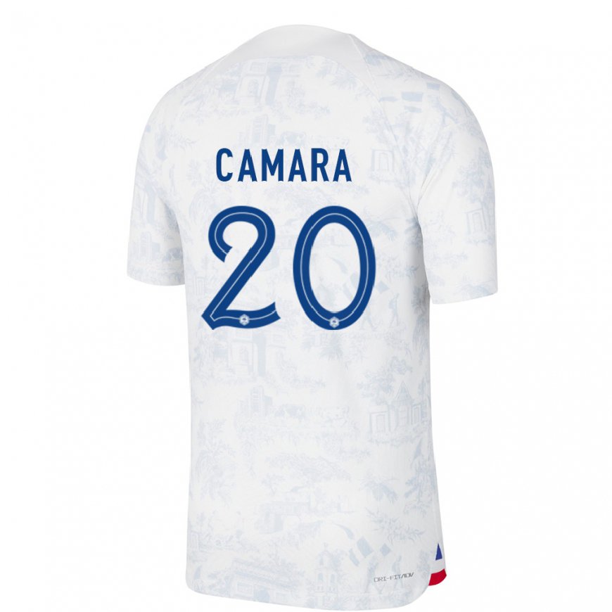 Kandiny Miesten Ranskan Ousmane Camara #20 Valkoinen Sininen Vieraspaita 22-24 Lyhythihainen Paita T-paita
