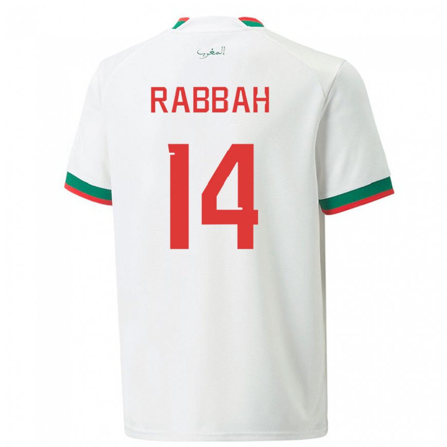 Kandiny Miesten Marokon Aziza Rabbah #14 Valkoinen Vieraspaita 22-24 Lyhythihainen Paita T-paita