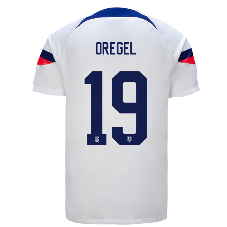 Kandiny Naisten Yhdysvaltain Sergio Oregel #19 Valkoinen Kotipaita 22-24 Lyhythihainen Paita T-paita