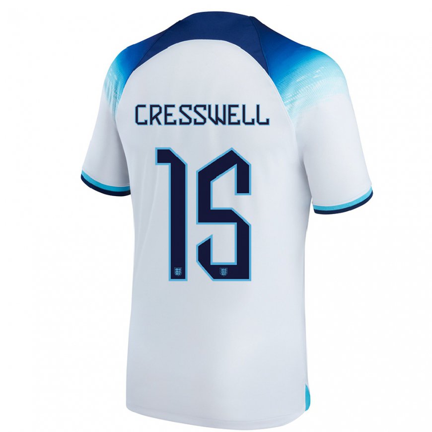 Kandiny Naisten Englannin Charlie Cresswell #15 Valkoinen Sininen Kotipaita 22-24 Lyhythihainen Paita T-paita