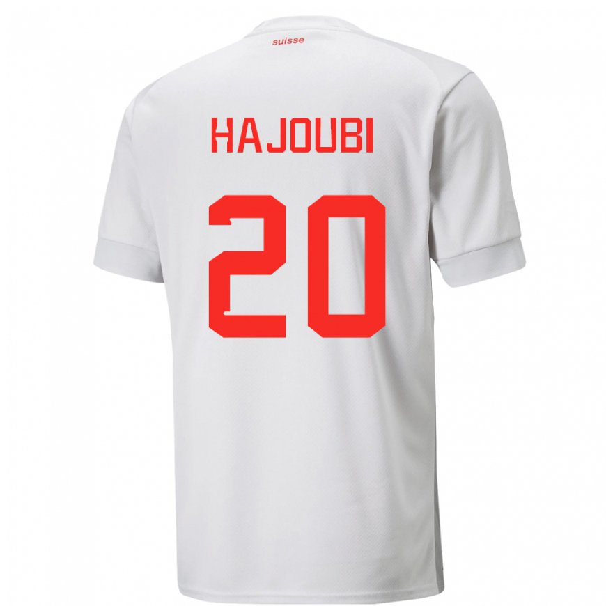 Kandiny Naisten Sveitsin Amin Hajoubi #20 Valkoinen Vieraspaita 22-24 Lyhythihainen Paita T-paita