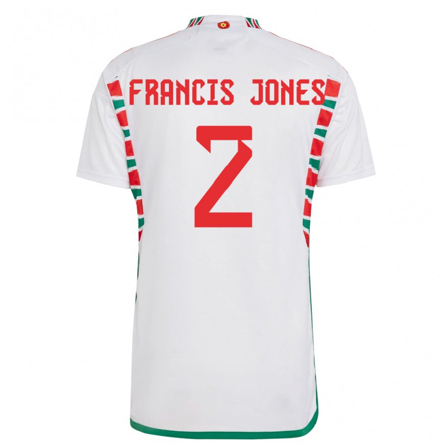 Kandiny Naisten Walesin Maria Francis Jones #2 Valkoinen Vieraspaita 22-24 Lyhythihainen Paita T-paita