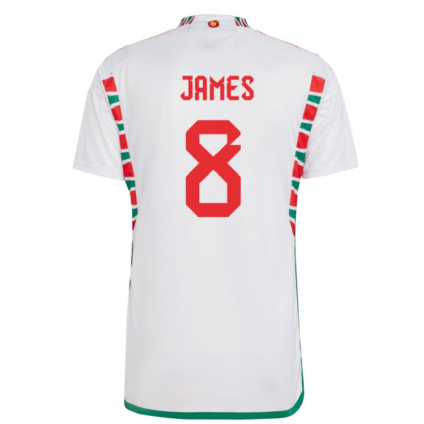 Kandiny Naisten Walesin Angharad James #8 Valkoinen Vieraspaita 22-24 Lyhythihainen Paita T-paita