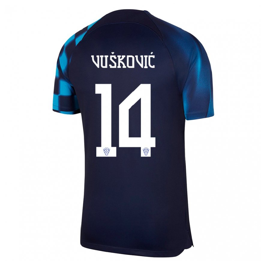Kandiny Naisten Kroatian Mario Vuskovic #14 Tummansininen Vieraspaita 22-24 Lyhythihainen Paita T-paita