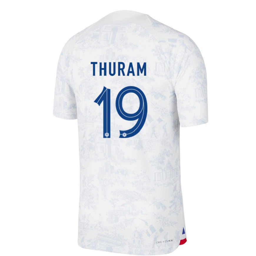 Kandiny Naisten Ranskan Khephren Thuram #19 Valkoinen Sininen Vieraspaita 22-24 Lyhythihainen Paita T-paita