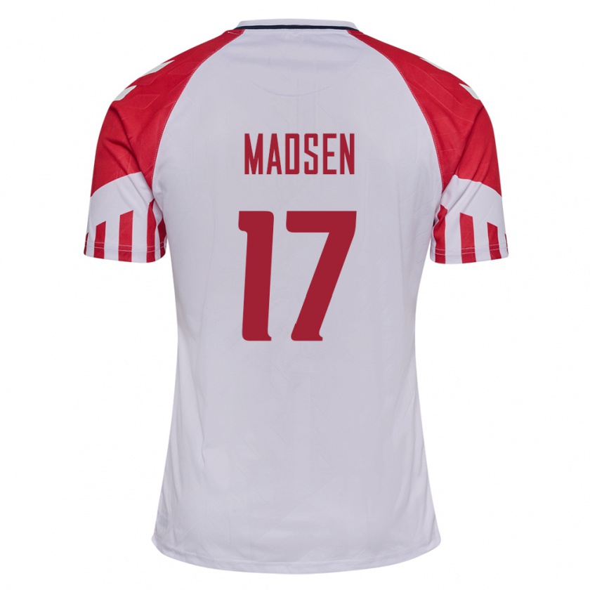Kandiny Miesten Tanskan Nicolas Madsen #17 Valkoinen Vieraspaita 24-26 Lyhythihainen Paita T-Paita