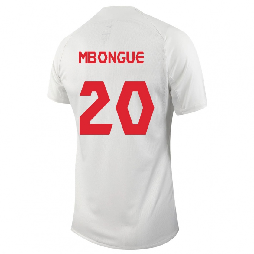 Kandiny Miesten Kanadan Hugo Mbongue #20 Valkoinen Vieraspaita 24-26 Lyhythihainen Paita T-Paita