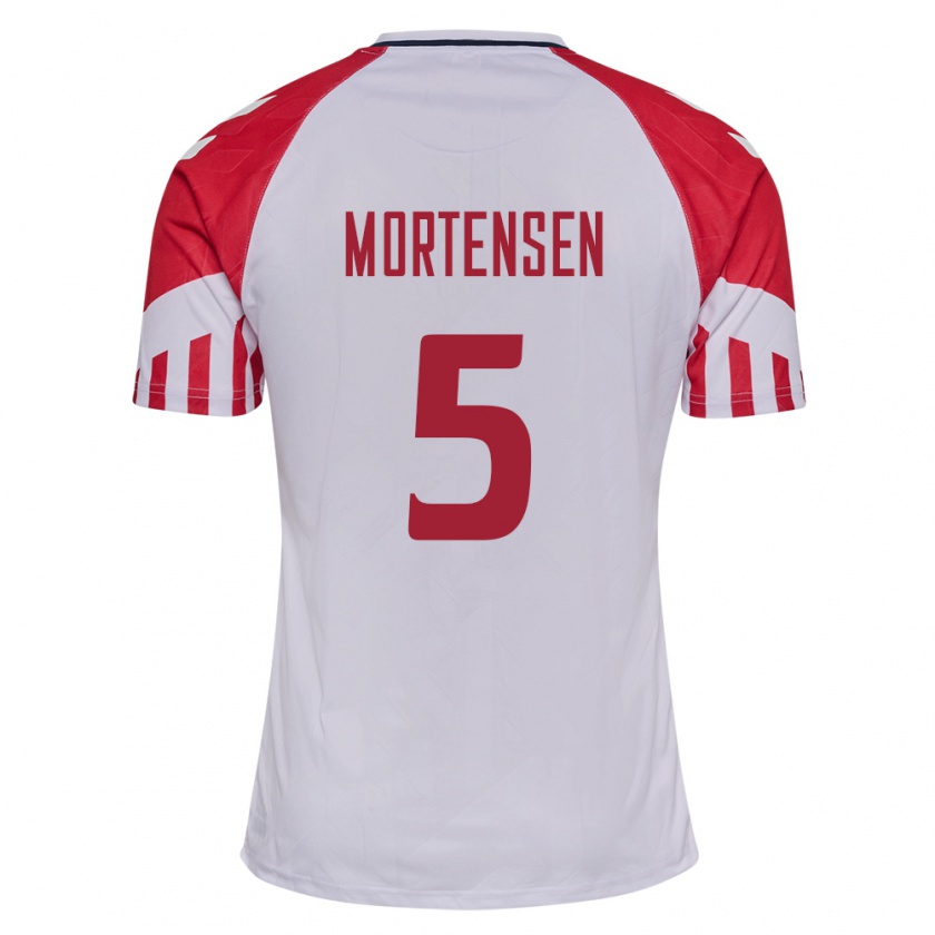 Kandiny Naisten Tanskan Gustav Mortensen #5 Valkoinen Vieraspaita 24-26 Lyhythihainen Paita T-Paita
