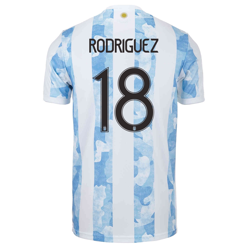 Lapset Argentiinan Jalkapallomaajoukkue Guido Rodriguez #18 Kotipaita Sinivalkoinen 2021 Lyhythihainen Paita