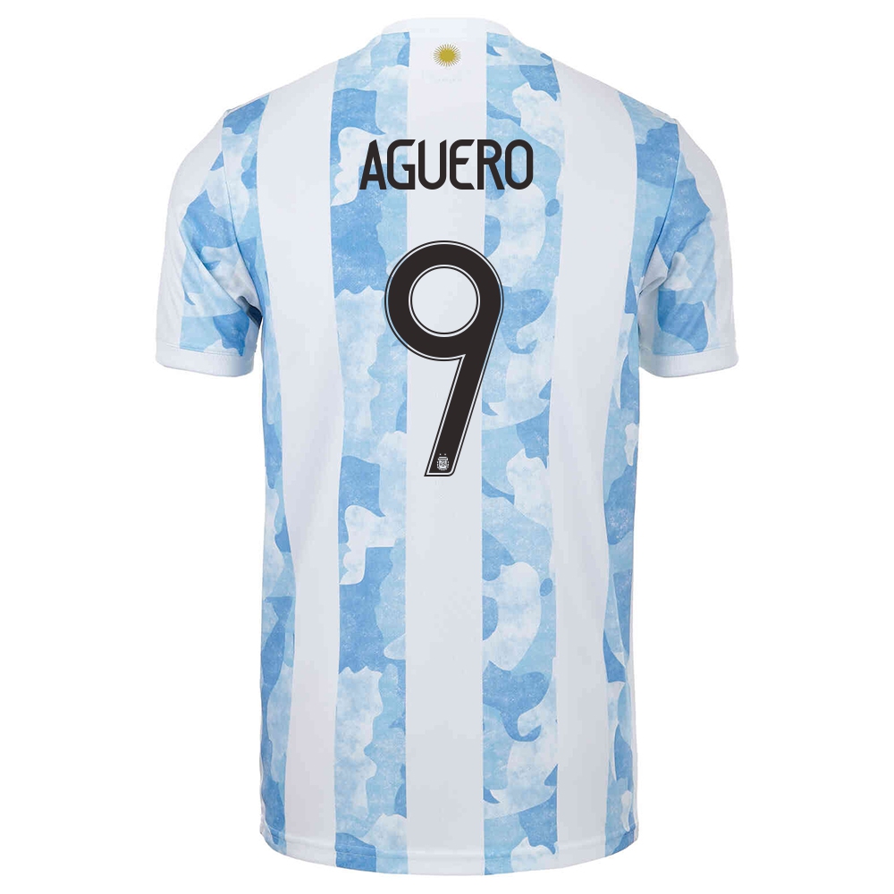 Miesten Argentiinan Jalkapallomaajoukkue Sergio Aguero #9 Kotipaita Sinivalkoinen 2021 Lyhythihainen Paita