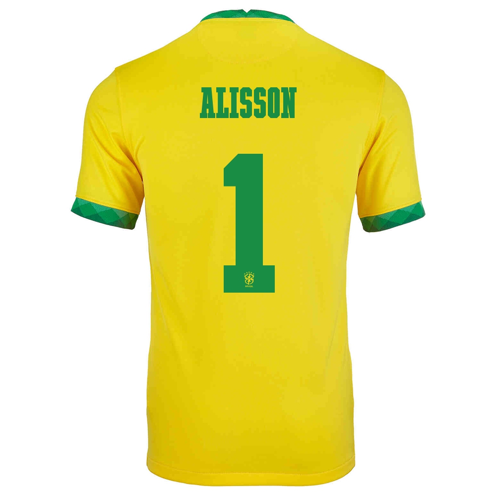 Lapset Brasilian Jalkapallomaajoukkue Alisson #1 Kotipaita Keltainen 2021 Lyhythihainen Paita