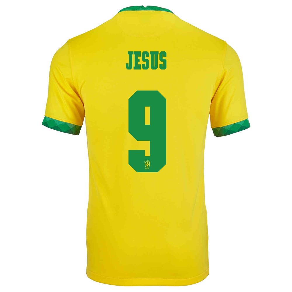 Lapset Brasilian Jalkapallomaajoukkue Gabriel Jesus #9 Kotipaita Keltainen 2021 Lyhythihainen Paita