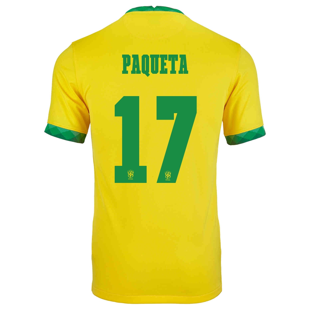 Lapset Brasilian Jalkapallomaajoukkue Lucas Paqueta #17 Kotipaita Keltainen 2021 Lyhythihainen Paita