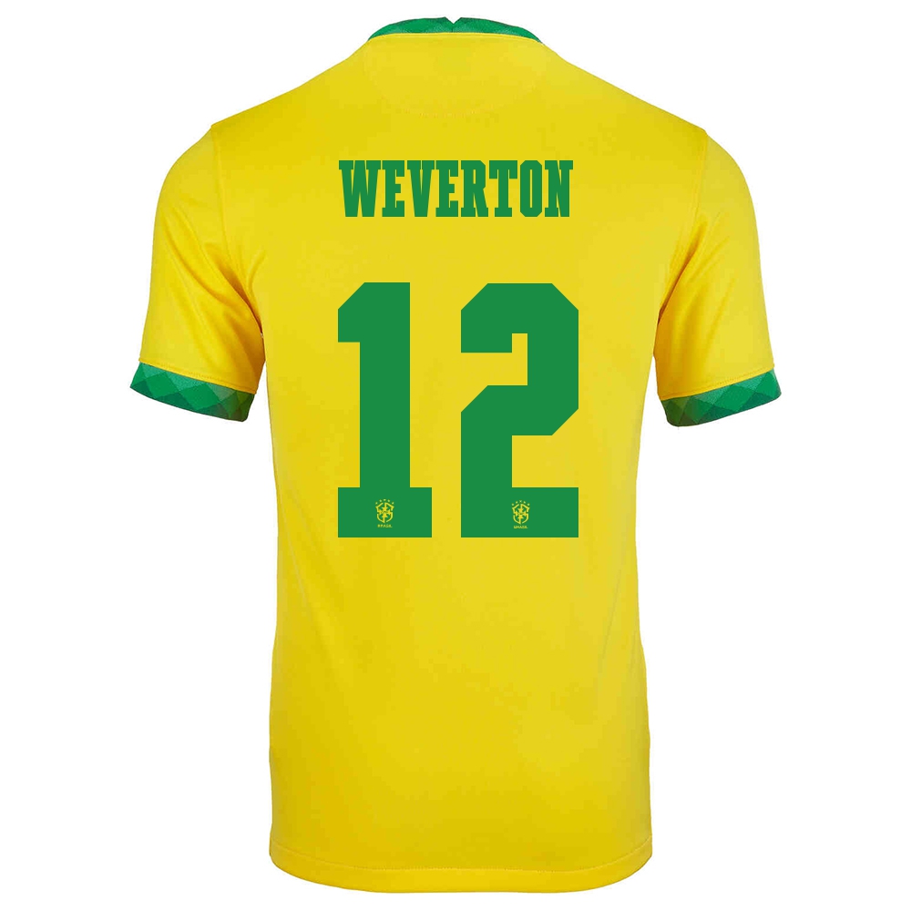 Miesten Brasilian Jalkapallomaajoukkue Weverton #12 Kotipaita Keltainen 2021 Lyhythihainen Paita