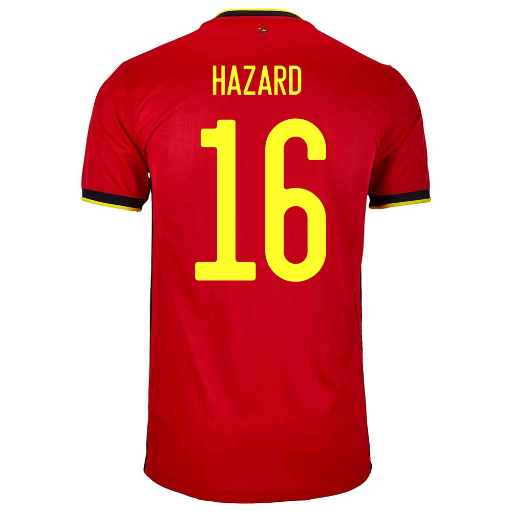 Miesten Belgian Jalkapallomaajoukkue Thorgan Hazard #16 Kotipaita Punainen 2021 Lyhythihainen Paita