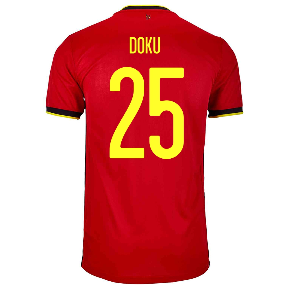 Lapset Belgian Jalkapallomaajoukkue Jeremy Doku #25 Kotipaita Punainen 2021 Lyhythihainen Paita