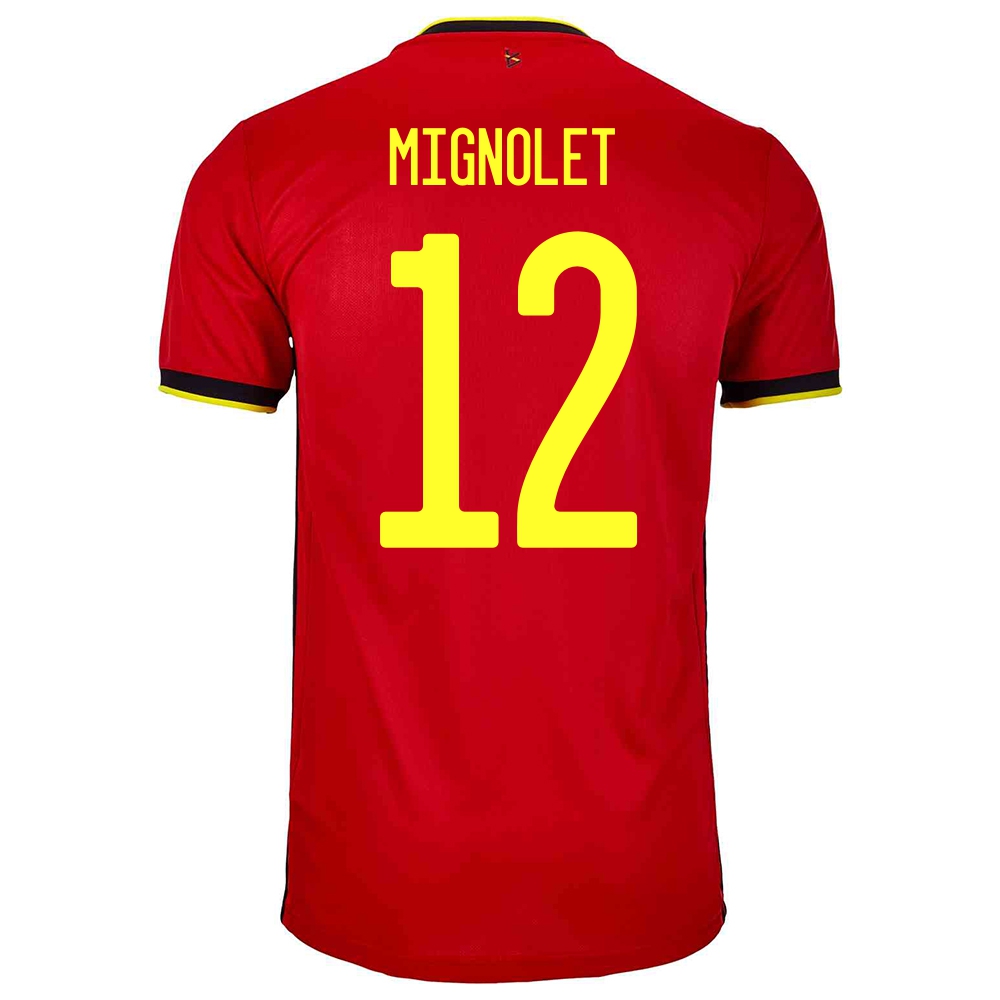 Miesten Belgian Jalkapallomaajoukkue Simon Mignolet #12 Kotipaita Punainen 2021 Lyhythihainen Paita