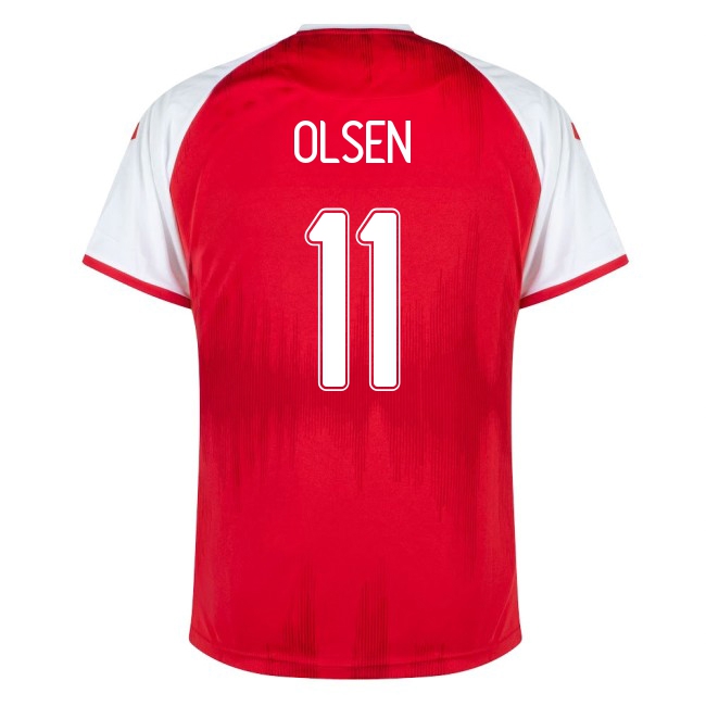 Lapset Tanskan Jalkapallomaajoukkue Andreas Skov Olsen #11 Kotipaita Punainen 2021 Lyhythihainen Paita