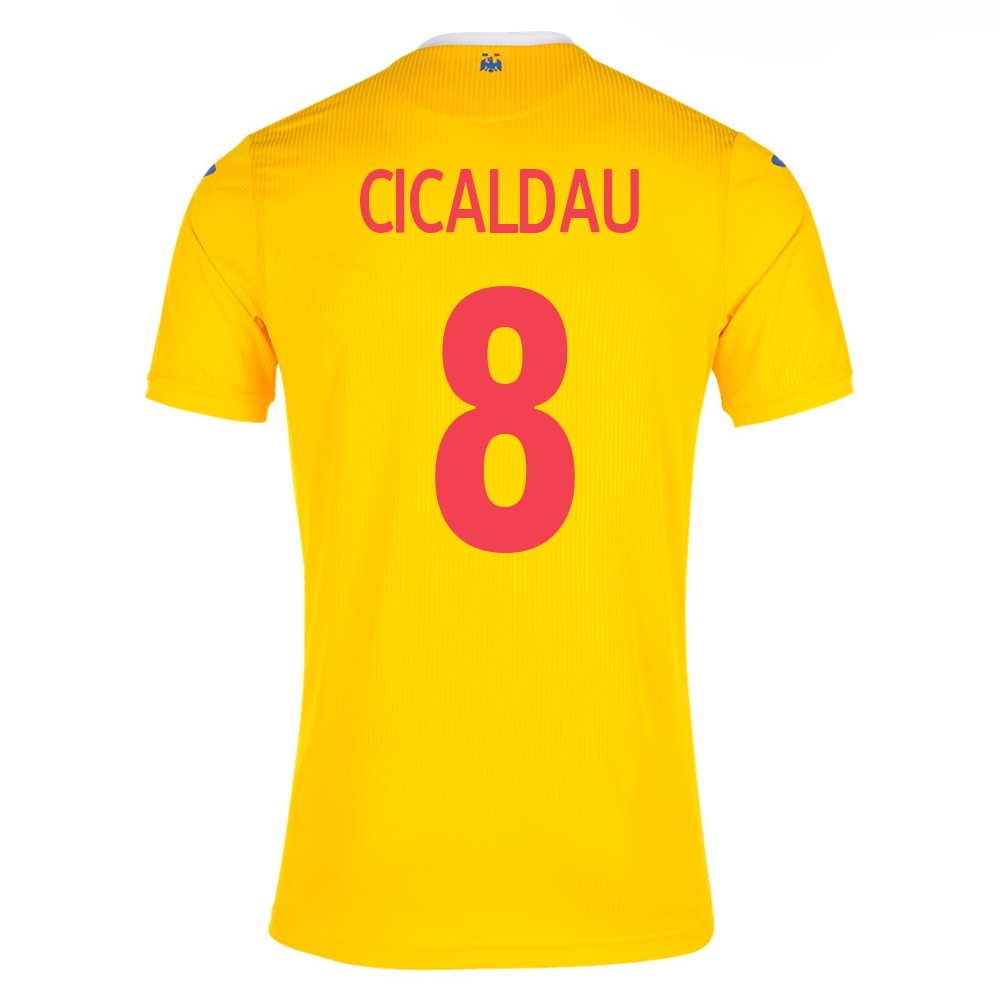 Lapset Romanian Jalkapallomaajoukkue Alexandru Cicaldau #8 Kotipaita Keltainen 2021 Lyhythihainen Paita
