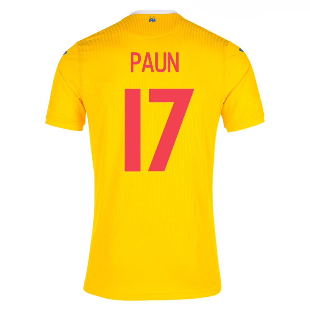 Naisten Romanian Jalkapallomaajoukkue Alexandru Paun #17 Kotipaita Keltainen 2021 Lyhythihainen Paita