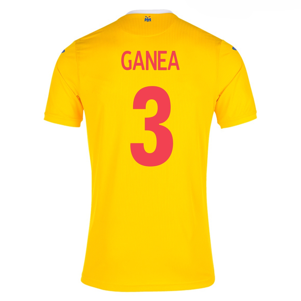 Lapset Romanian Jalkapallomaajoukkue Cristian Ganea #3 Kotipaita Keltainen 2021 Lyhythihainen Paita