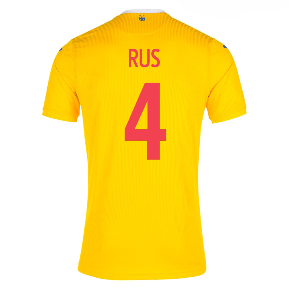 Lapset Romanian Jalkapallomaajoukkue Adrian Rus #4 Kotipaita Keltainen 2021 Lyhythihainen Paita