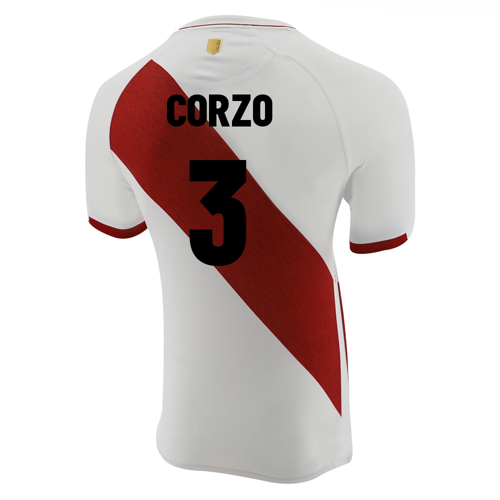 Lapset Perun Jalkapallomaajoukkue Aldo Corzo #3 Kotipaita Valkoinen 2021 Lyhythihainen Paita