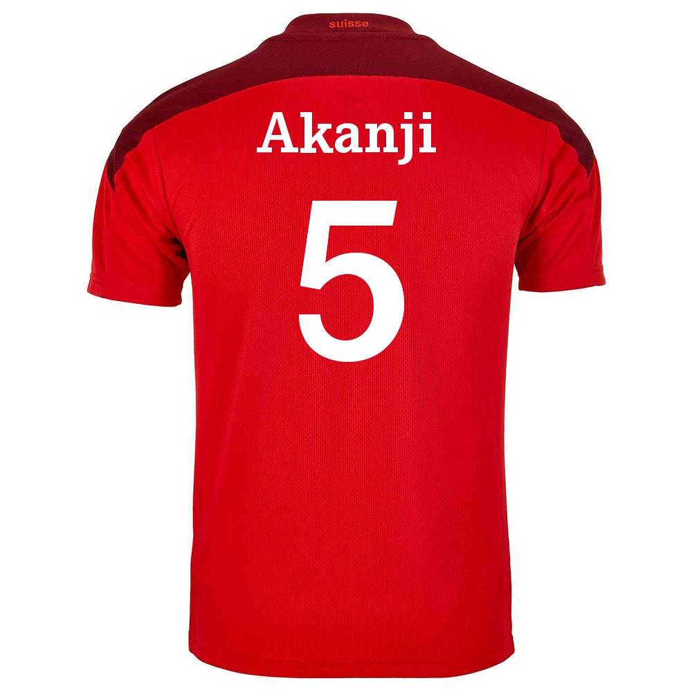 Naisten Sveitsin Jalkapallomaajoukkue Manuel Akanji #5 Kotipaita Punainen 2021 Lyhythihainen Paita