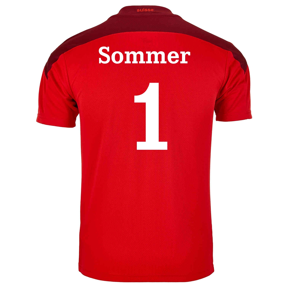 Lapset Sveitsin Jalkapallomaajoukkue Yann Sommer #1 Kotipaita Punainen 2021 Lyhythihainen Paita