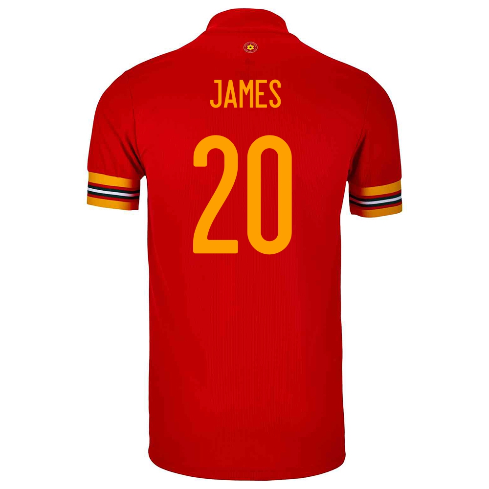 Lapset Walesin Jalkapallomaajoukkue Daniel James #20 Kotipaita Punainen 2021 Lyhythihainen Paita