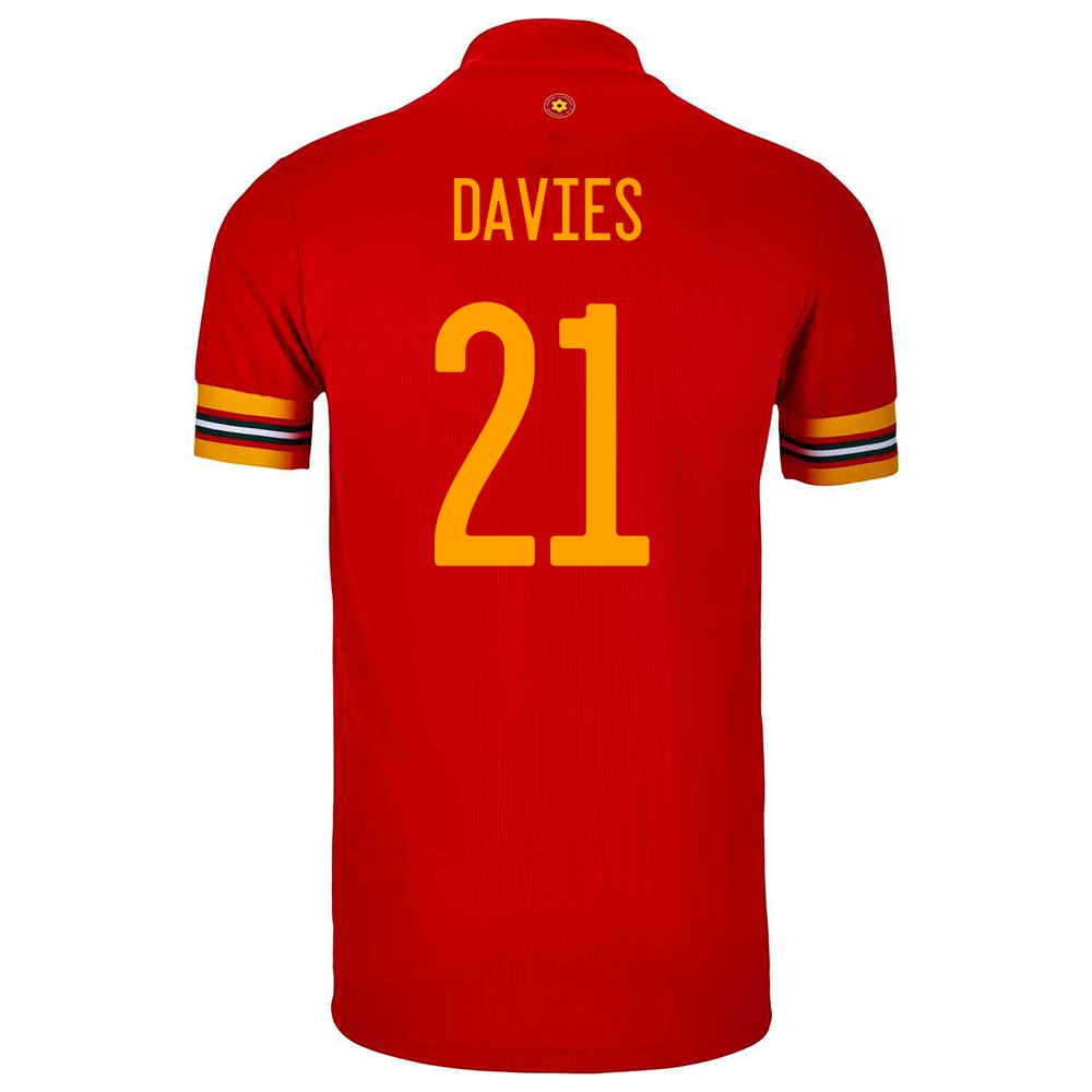 Lapset Walesin Jalkapallomaajoukkue Adam Davies #21 Kotipaita Punainen 2021 Lyhythihainen Paita
