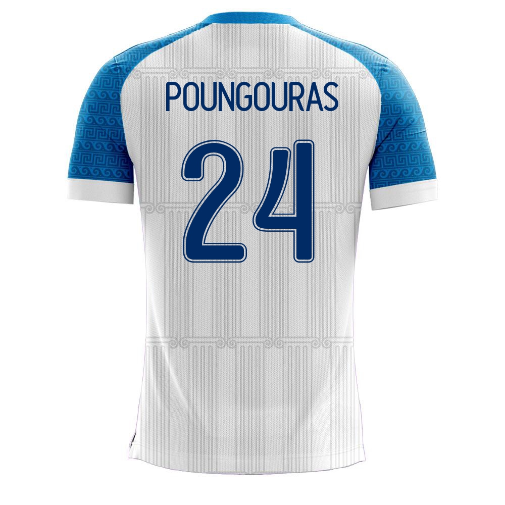 Lapset Kreikan Jalkapallomaajoukkue Achilleas Poungouras #24 Kotipaita Valkoinen 2021 Lyhythihainen Paita