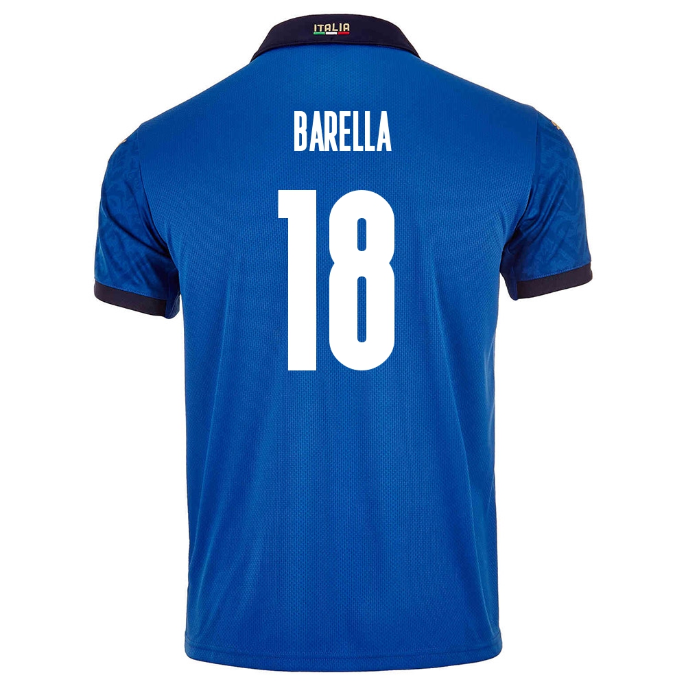 Lapset Italian Jalkapallomaajoukkue Nicolo Barella #18 Kotipaita Sininen 2021 Lyhythihainen Paita