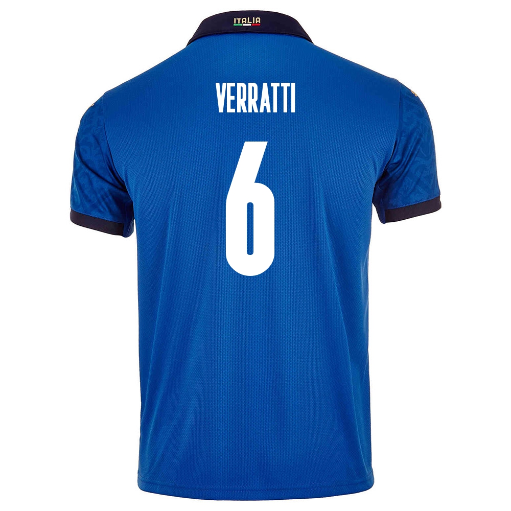 Lapset Italian Jalkapallomaajoukkue Marco Verratti #6 Kotipaita Sininen 2021 Lyhythihainen Paita