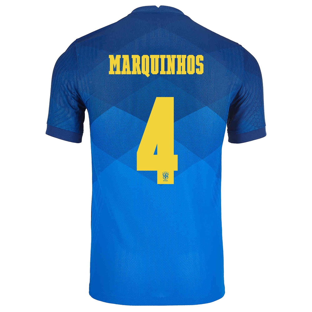 Naisten Brasilian Jalkapallomaajoukkue Marquinhos #4 Vieraspaita Sininen 2021 Lyhythihainen Paita