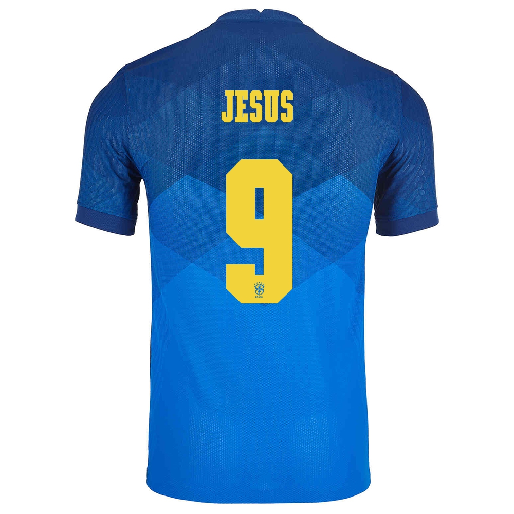 Naisten Brasilian Jalkapallomaajoukkue Gabriel Jesus #9 Vieraspaita Sininen 2021 Lyhythihainen Paita