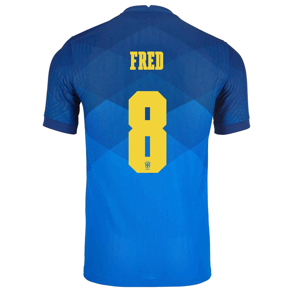 Miesten Brasilian Jalkapallomaajoukkue Fred #8 Vieraspaita Sininen 2021 Lyhythihainen Paita
