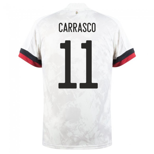 Miesten Belgian Jalkapallomaajoukkue Yannick Carrasco #11 Vieraspaita Valkoinen Musta 2021 Lyhythihainen Paita