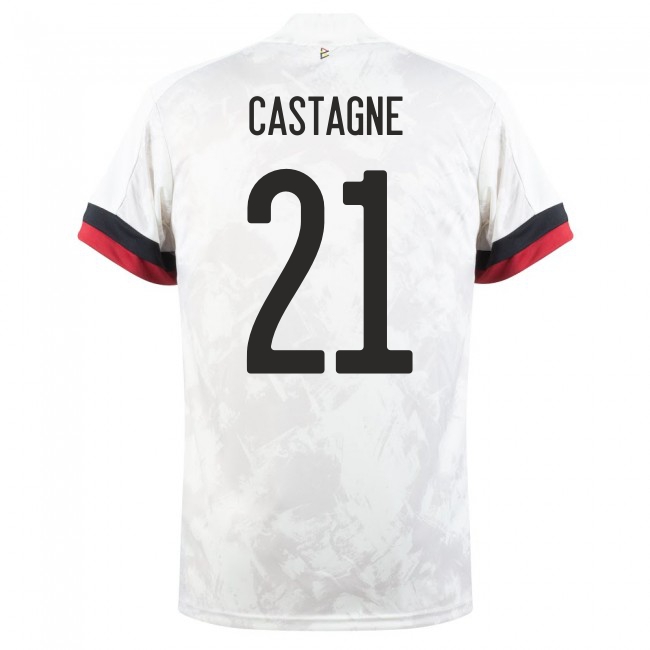 Miesten Belgian Jalkapallomaajoukkue Timothy Castagne #21 Vieraspaita Valkoinen Musta 2021 Lyhythihainen Paita