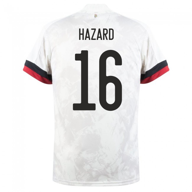 Lapset Belgian Jalkapallomaajoukkue Thorgan Hazard #16 Vieraspaita Valkoinen Musta 2021 Lyhythihainen Paita