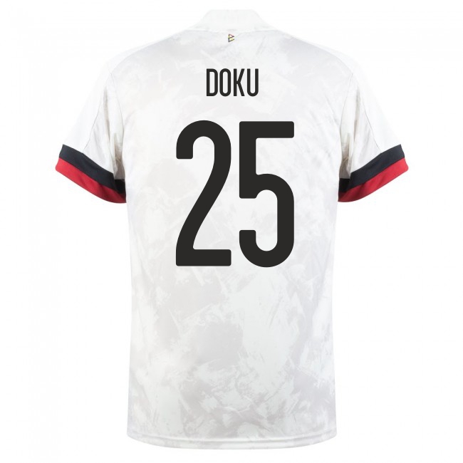 Lapset Belgian Jalkapallomaajoukkue Jeremy Doku #25 Vieraspaita Valkoinen Musta 2021 Lyhythihainen Paita