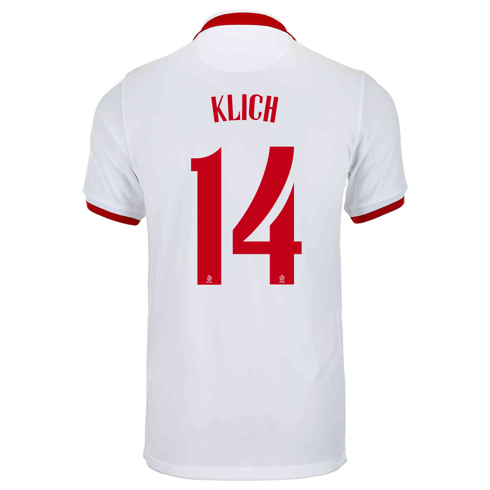 Lapset Puolan Jalkapallomaajoukkue Mateusz Klich #14 Vieraspaita Valkoinen 2021 Lyhythihainen Paita