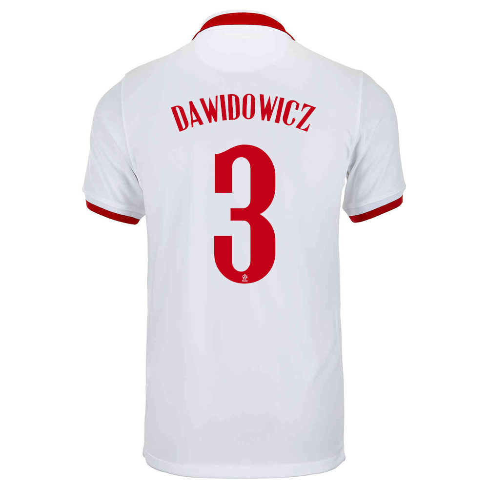 Lapset Puolan Jalkapallomaajoukkue Pawel Dawidowicz #3 Vieraspaita Valkoinen 2021 Lyhythihainen Paita