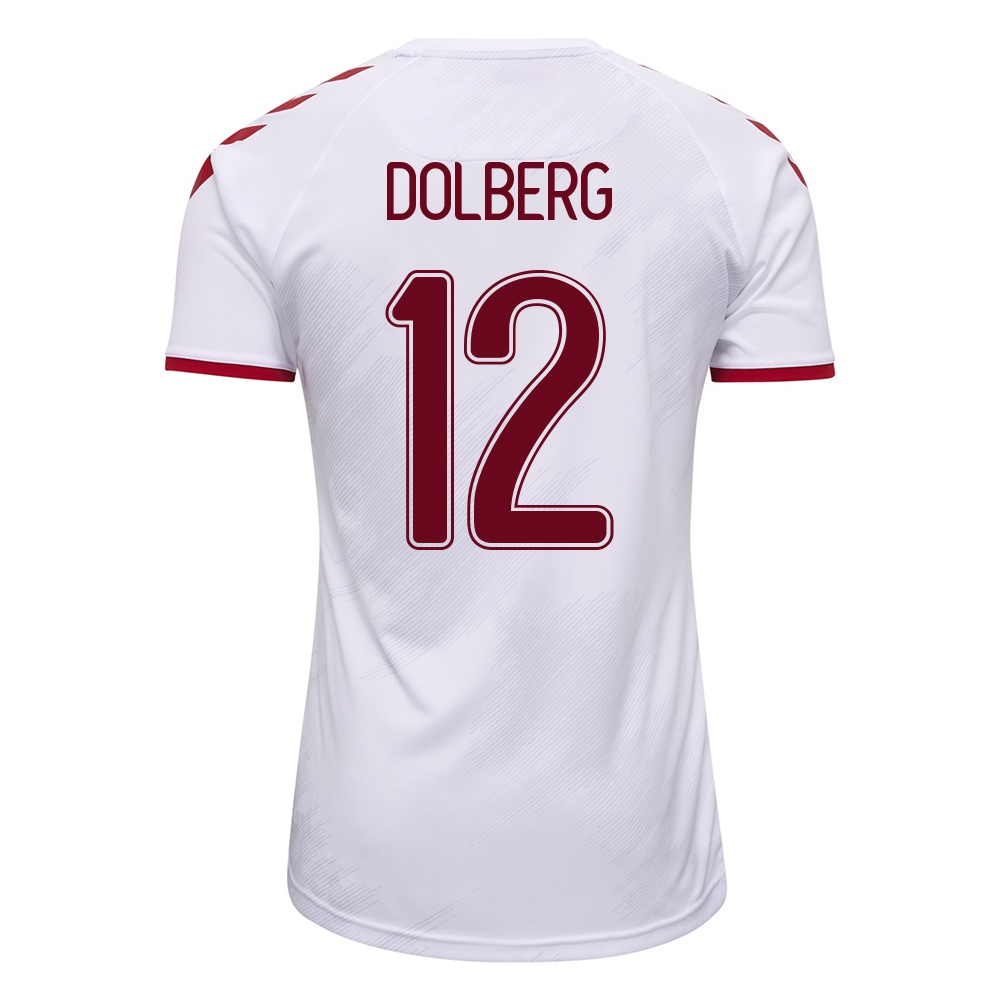Naisten Tanskan Jalkapallomaajoukkue Kasper Dolberg #12 Vieraspaita Valkoinen 2021 Lyhythihainen Paita
