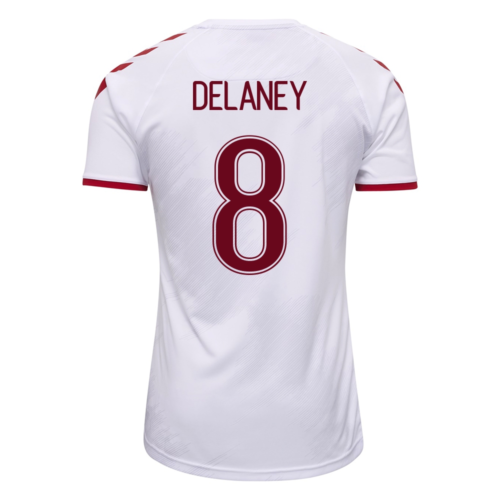 Miesten Tanskan Jalkapallomaajoukkue Thomas Delaney #8 Vieraspaita Valkoinen 2021 Lyhythihainen Paita