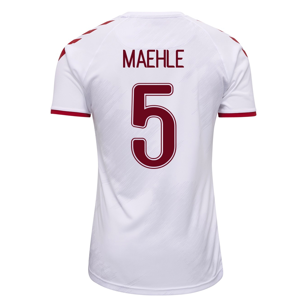 Lapset Tanskan Jalkapallomaajoukkue Joakim Maehle #5 Vieraspaita Valkoinen 2021 Lyhythihainen Paita