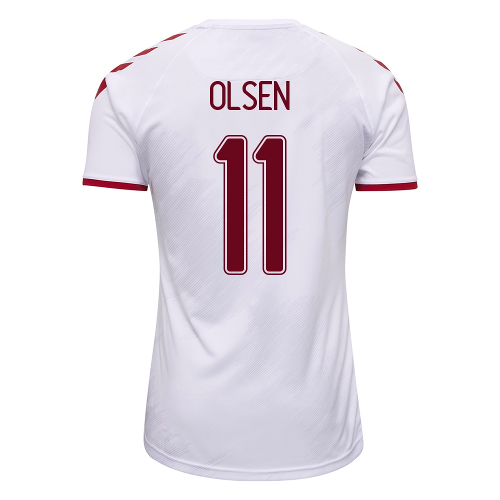 Naisten Tanskan Jalkapallomaajoukkue Andreas Skov Olsen #11 Vieraspaita Valkoinen 2021 Lyhythihainen Paita